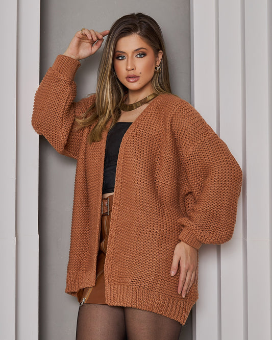 Women's Chunky Knit Open Front Cardigan Brown Ligth