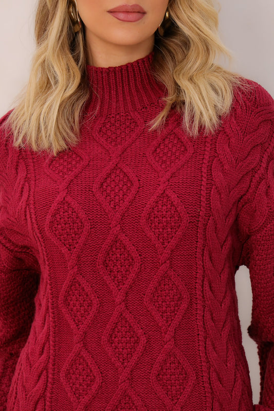 Knitted Sweater With Texture High Neck